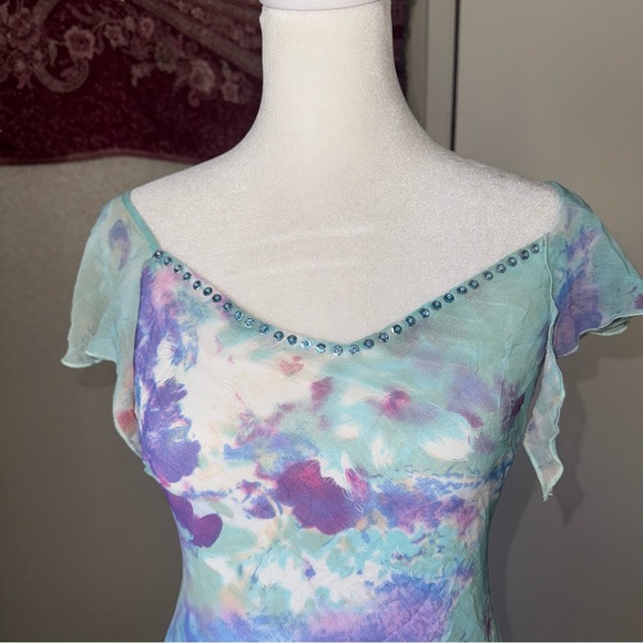 Blue Purple Y2K 2000s Fairy Sequin Ruffle Women’s Small Summer Spring Dress - Picture 3 of 7